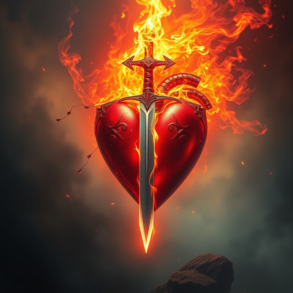 Flaming Sword Piercing Heart: Symbol of Love