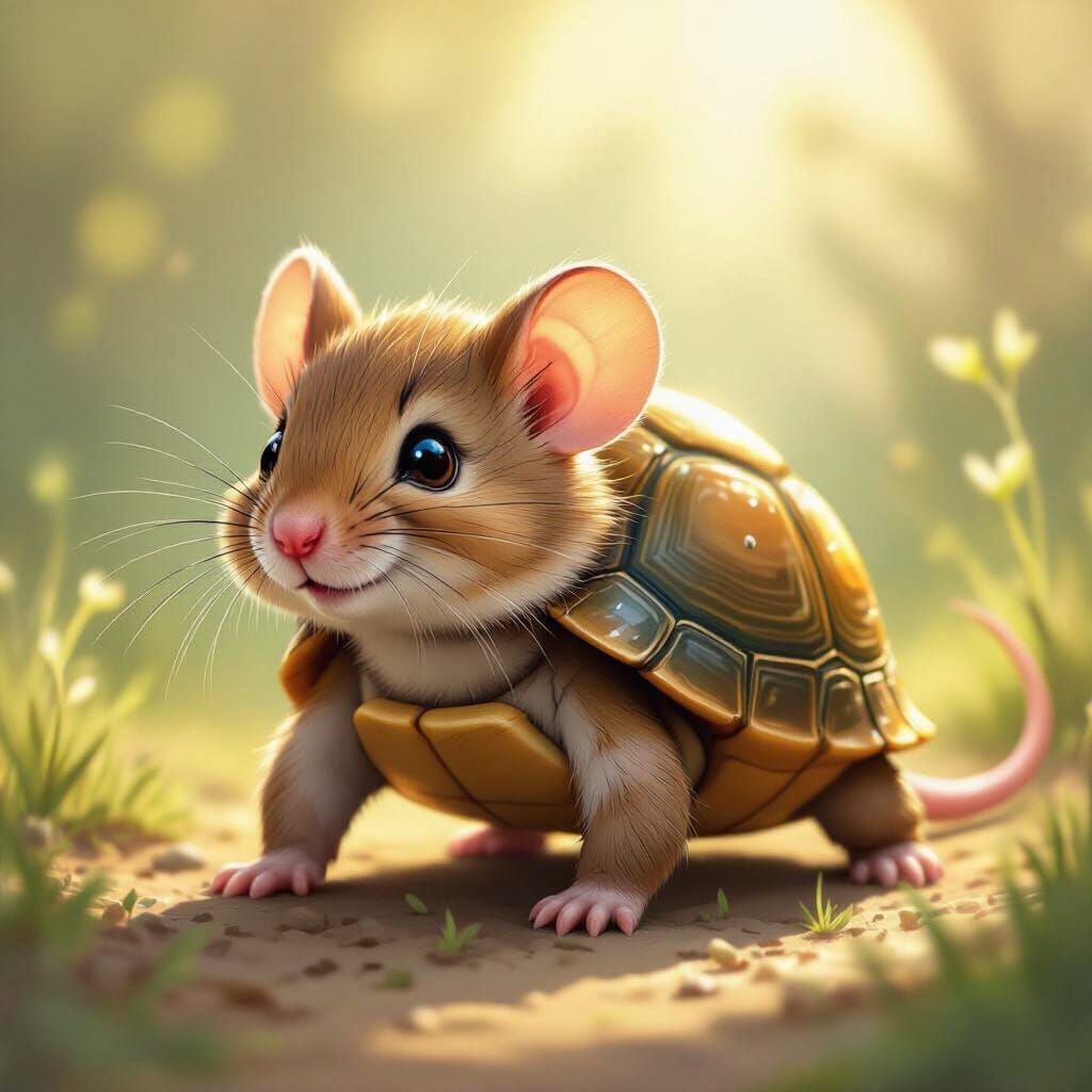 Charming Mouse-Turtle Hybrid in Children's Book Style