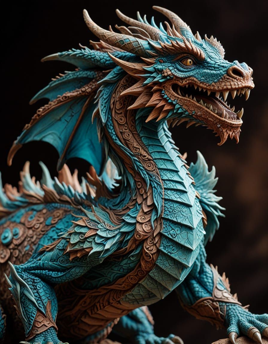 Intricate Clay Dragon Sculpture
