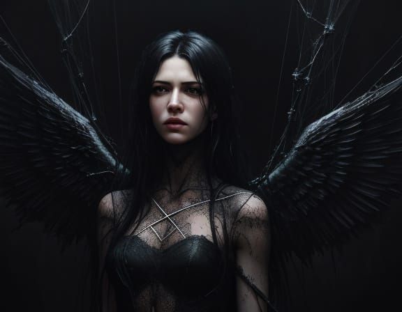 Angel Trapped in Sin's Web: Grunge Oil Painting