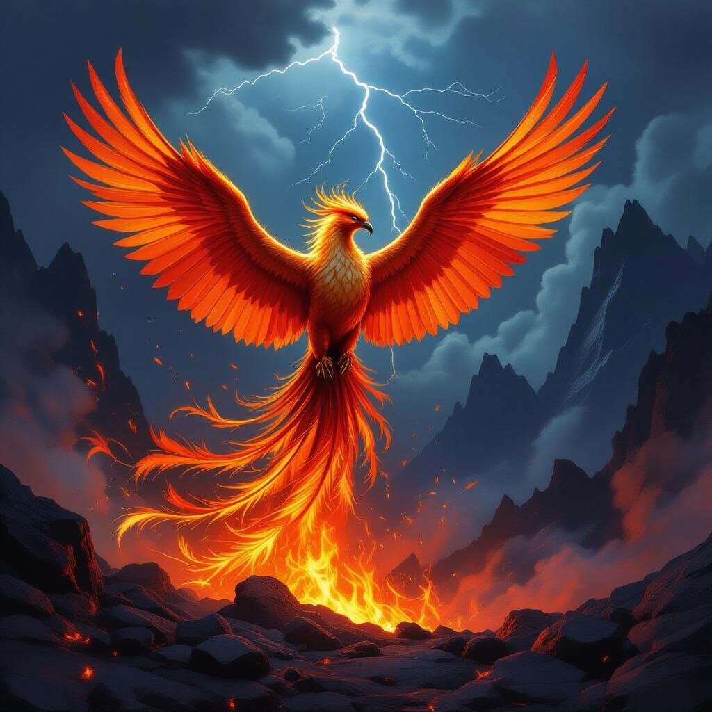 Majestic Phoenix Rises from Embers in Epic Fantasy Art