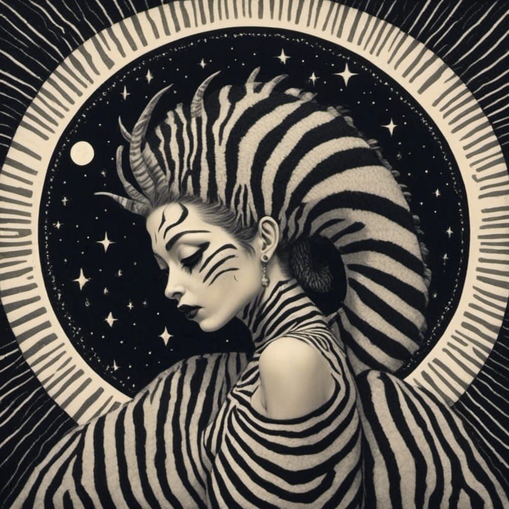 Crying Moon in Zebrapunk Style
