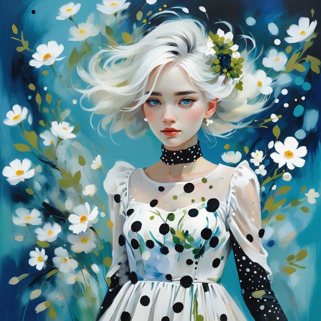 Ethereal Girl with Flowers in Abstract Expressionism