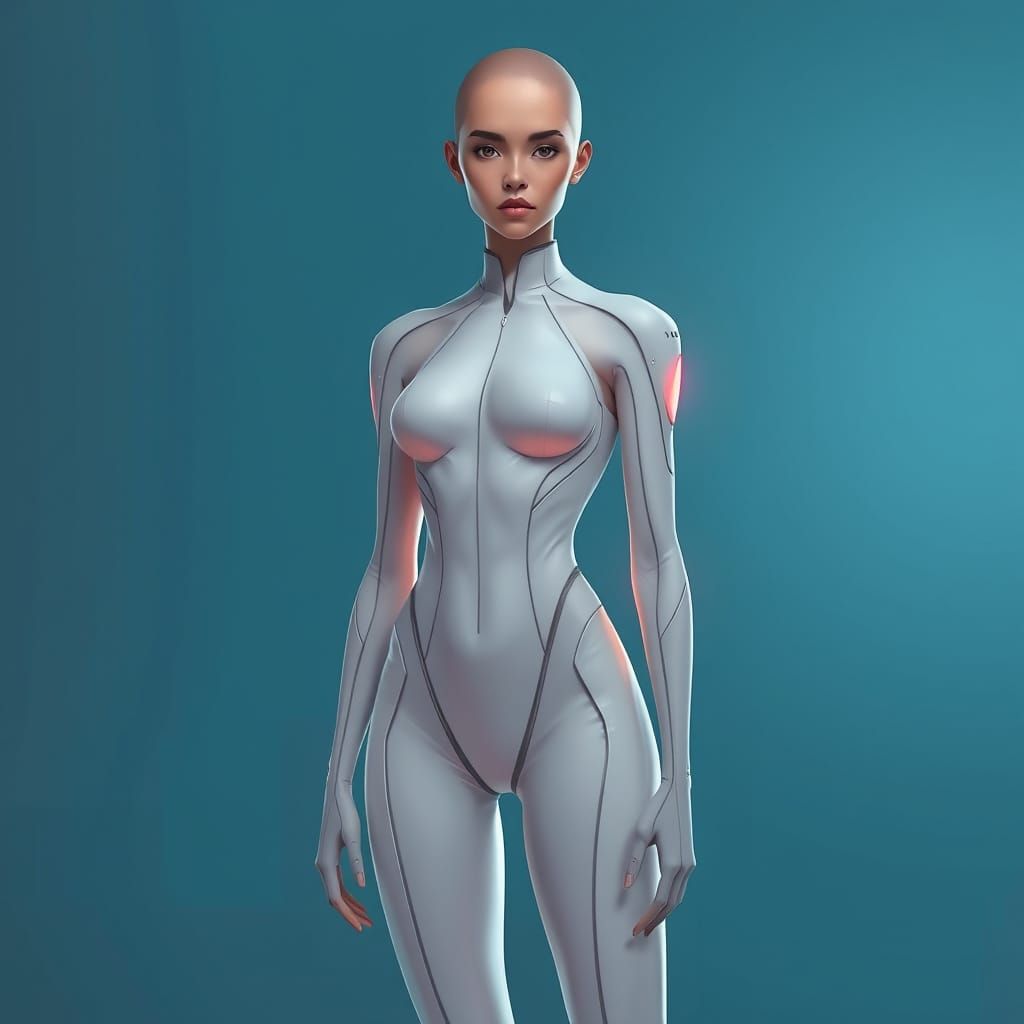 Minimalist Futuristic Athlete in White Skintight Suit