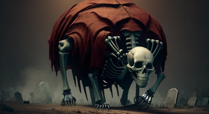 skeleton crawling out of  graveyard background depth with 10...