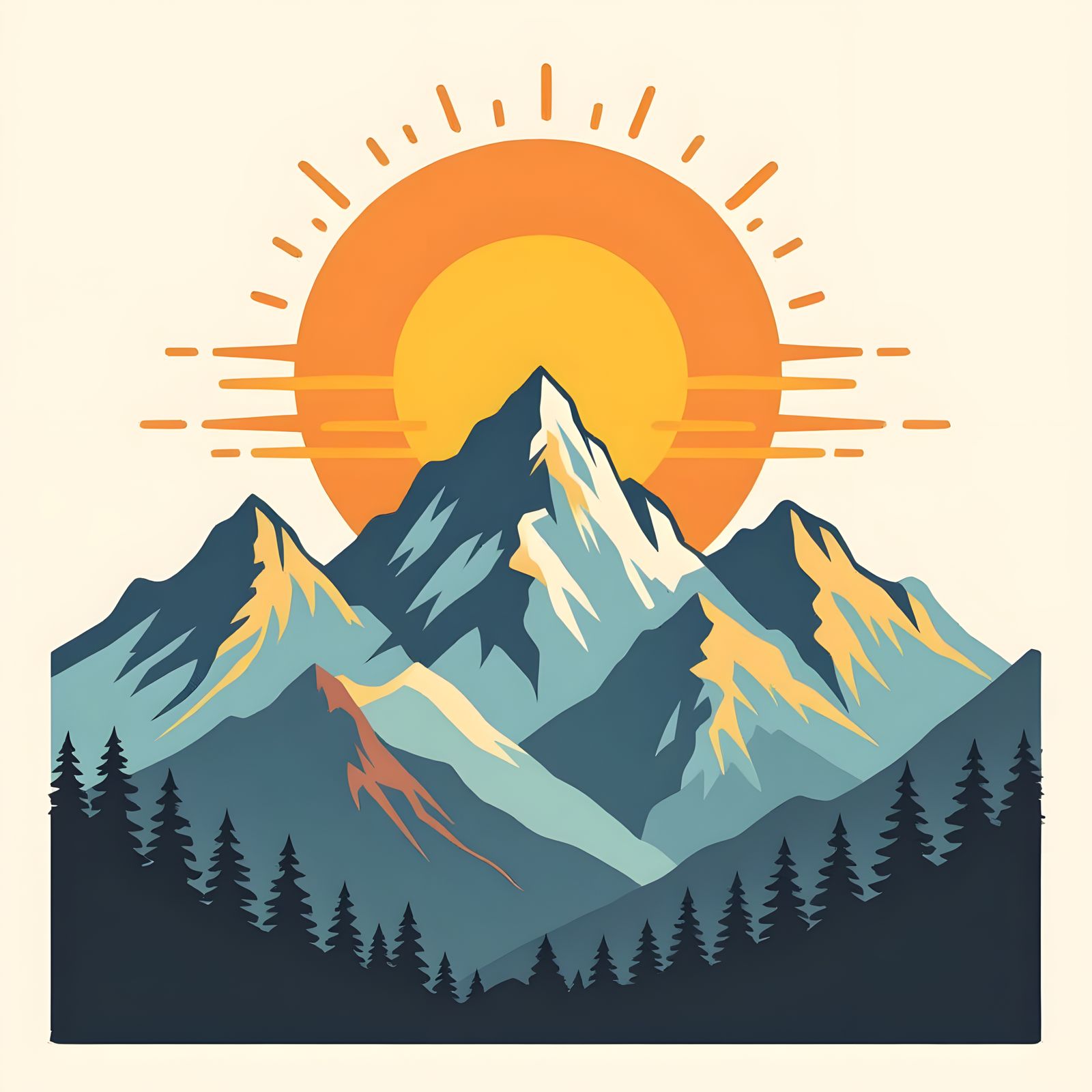 Minimalist Mountain Silhouette with Rising Sun