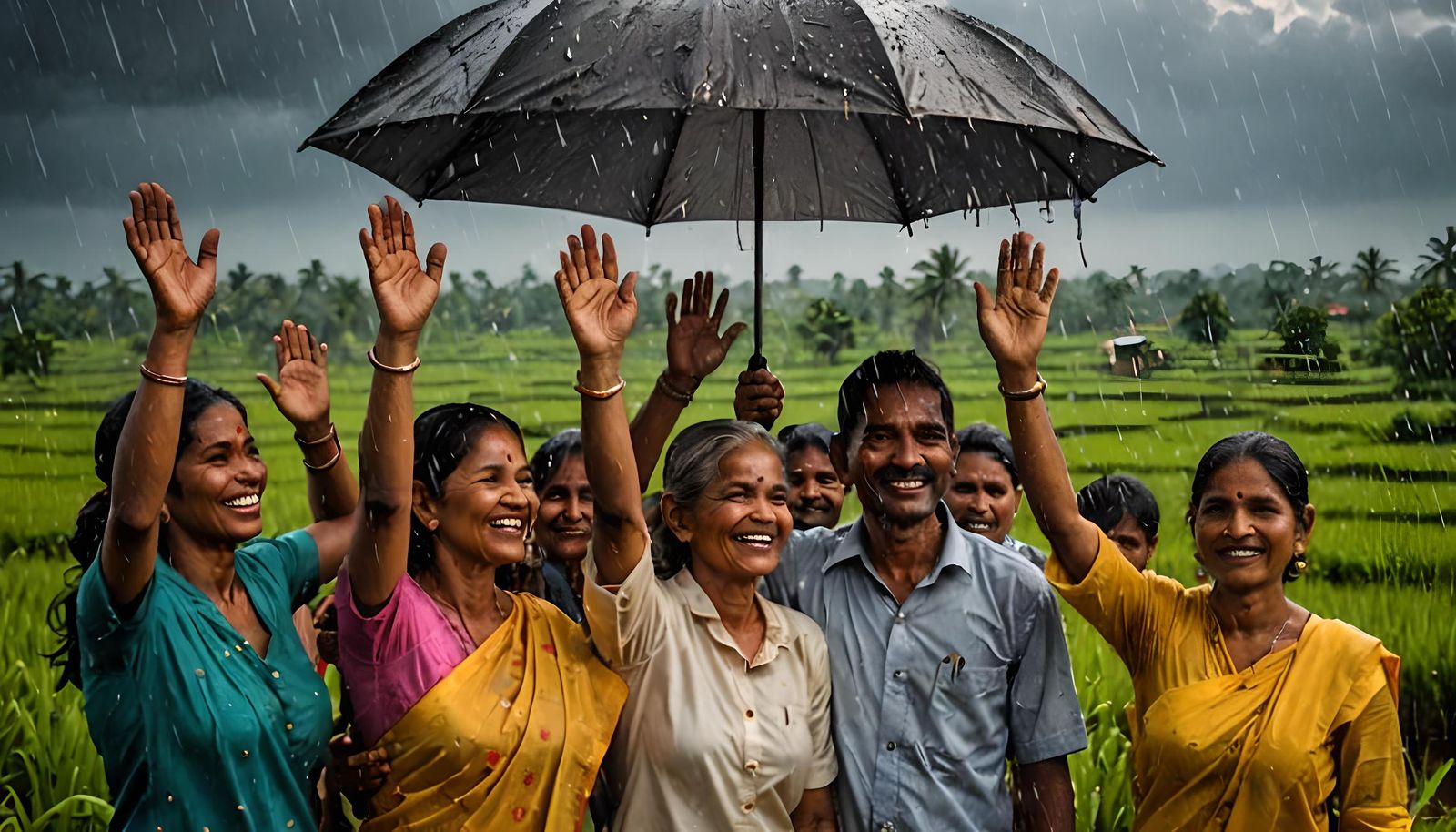 Indian People Celebrate Monsoon Arrival in Colourful Photo