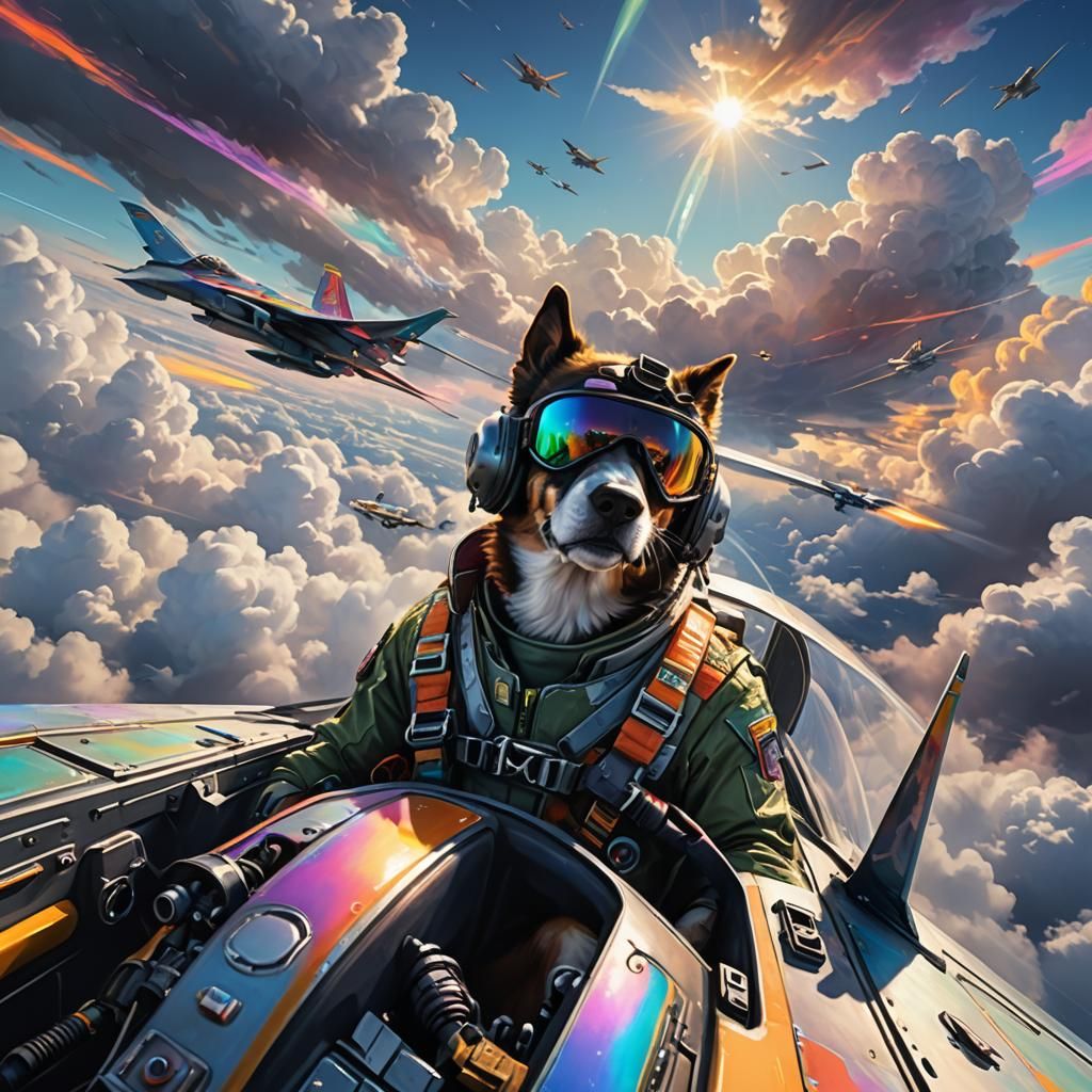 Dog in Fighter Jet Cockpit: Fantasy Concept Art