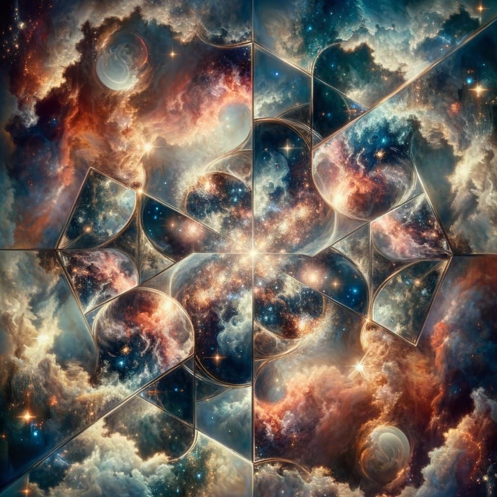 Celestial Kaleidoscope Reflecting Nebulae and Galaxies