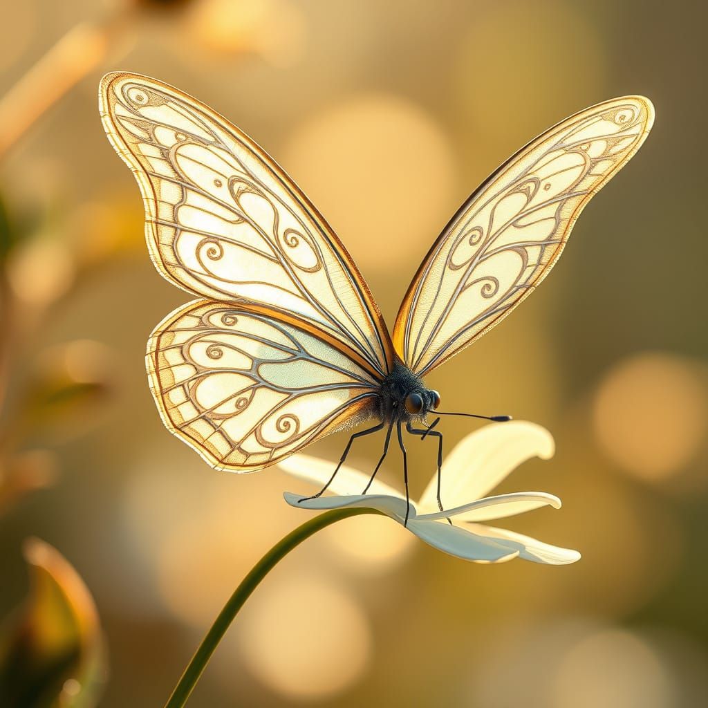 Ethereal Silver Butterfly in French Art Nouveau Style