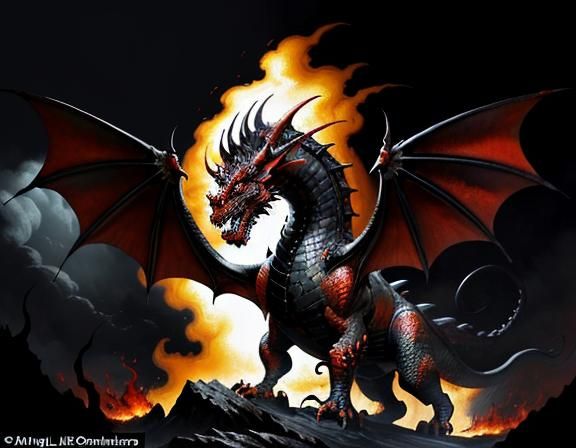 Fiery Dragon in Fantasy Art Style
