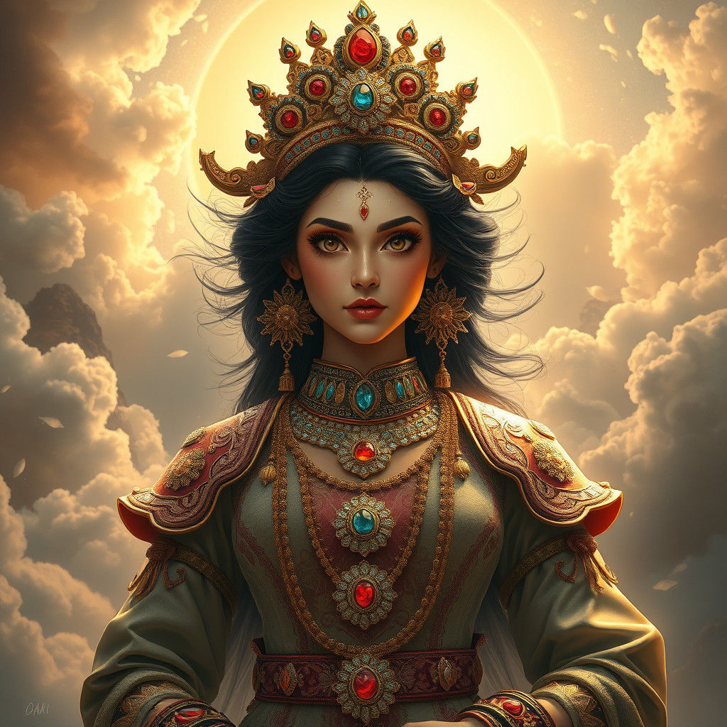 Ashi, Iranian Fortune Goddess, in Hyperrealistic Digital Art