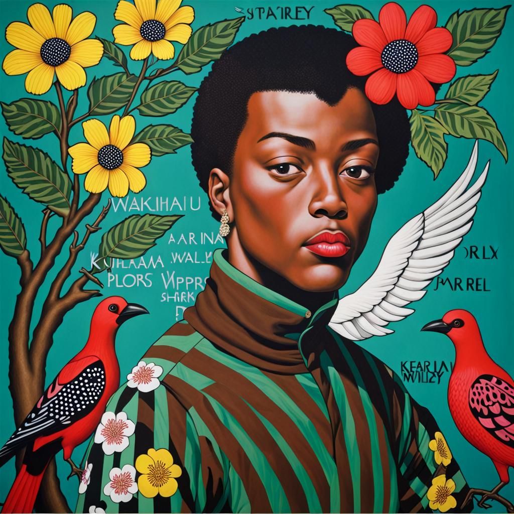 Striped Birds and Flowers: A Vibrant Folk Art Portrait