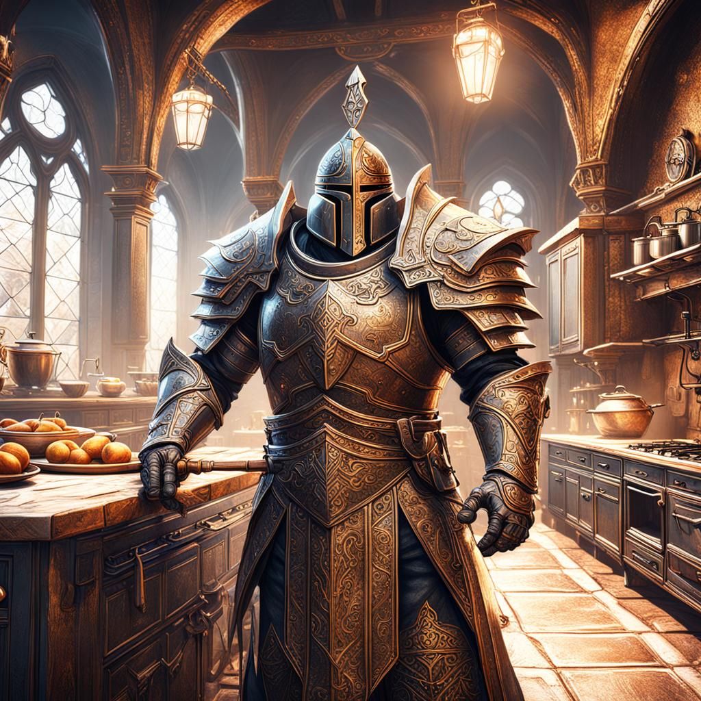 Fantasy Paladin in Kitchen Concept Art