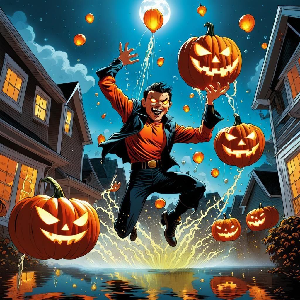 Imp's Pumpkin Balloon Toss in Comic Style