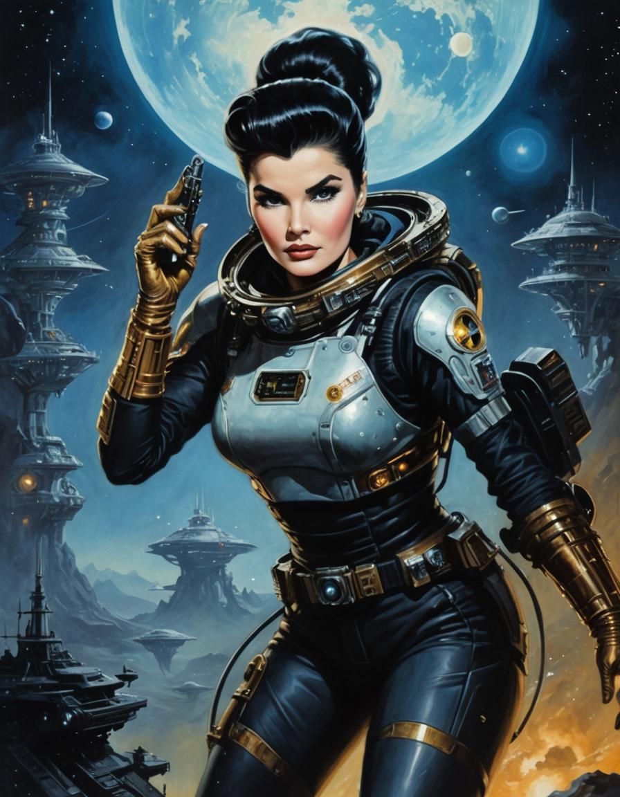 Retro Sci-Fi Space Explorer in Airbrush Style