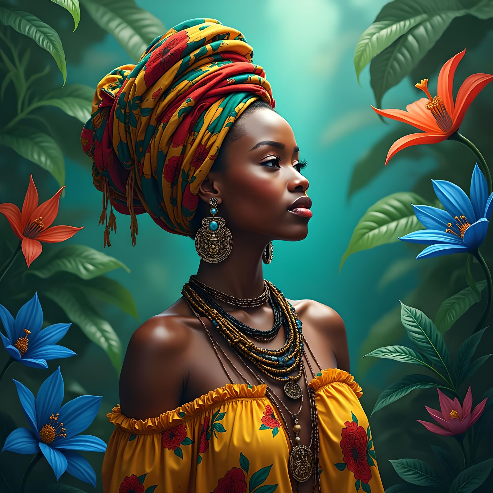 Surreal Rastafarian Goddess in Vibrant Jungle Paradise