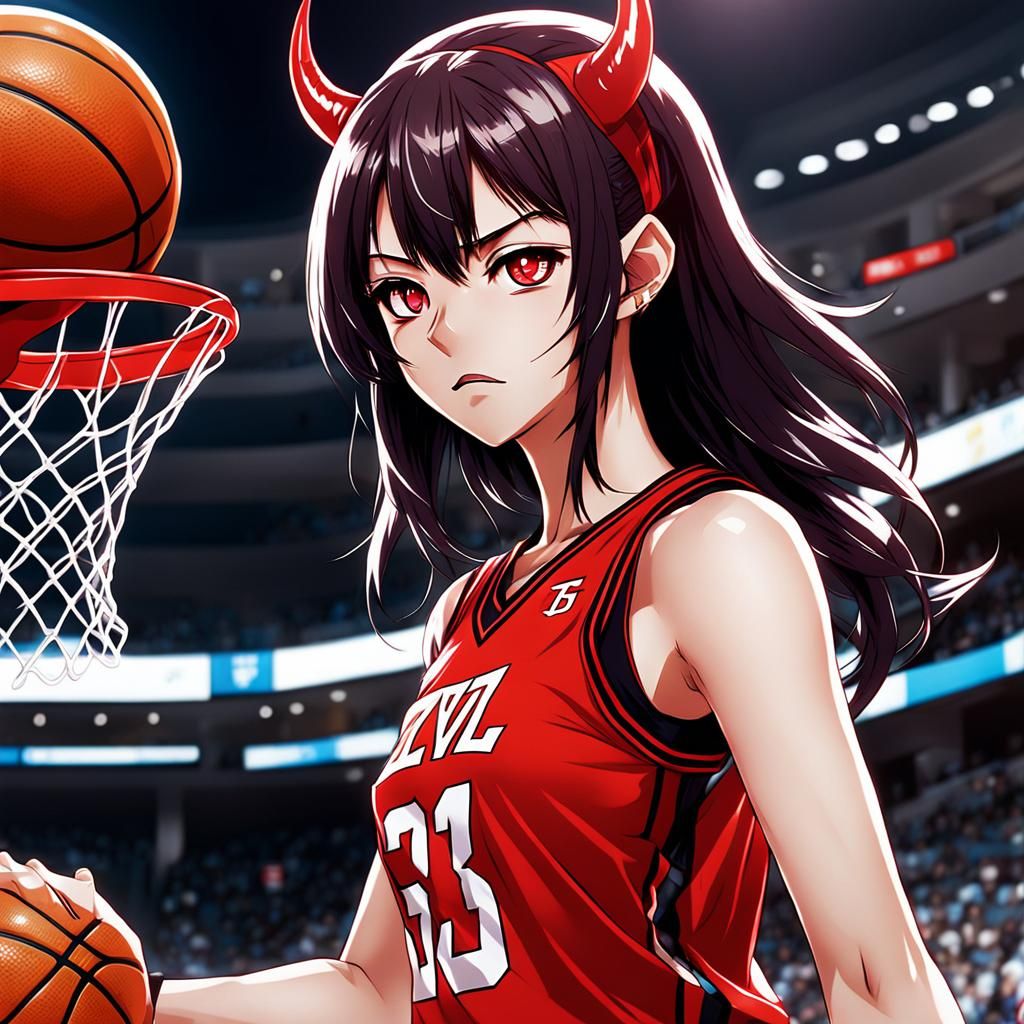 Anime Style Teenage Devil in Basketball Jersey