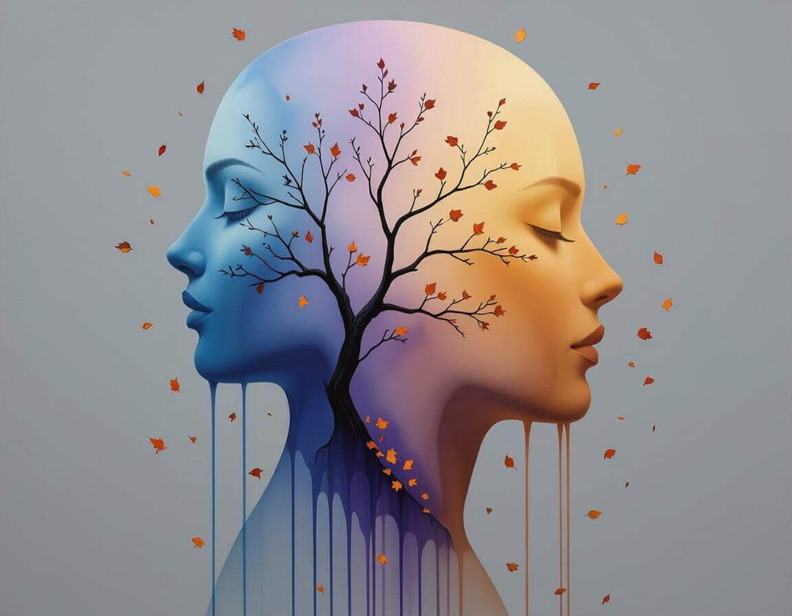 Woman's Profile Formed by Light and Paint Drips