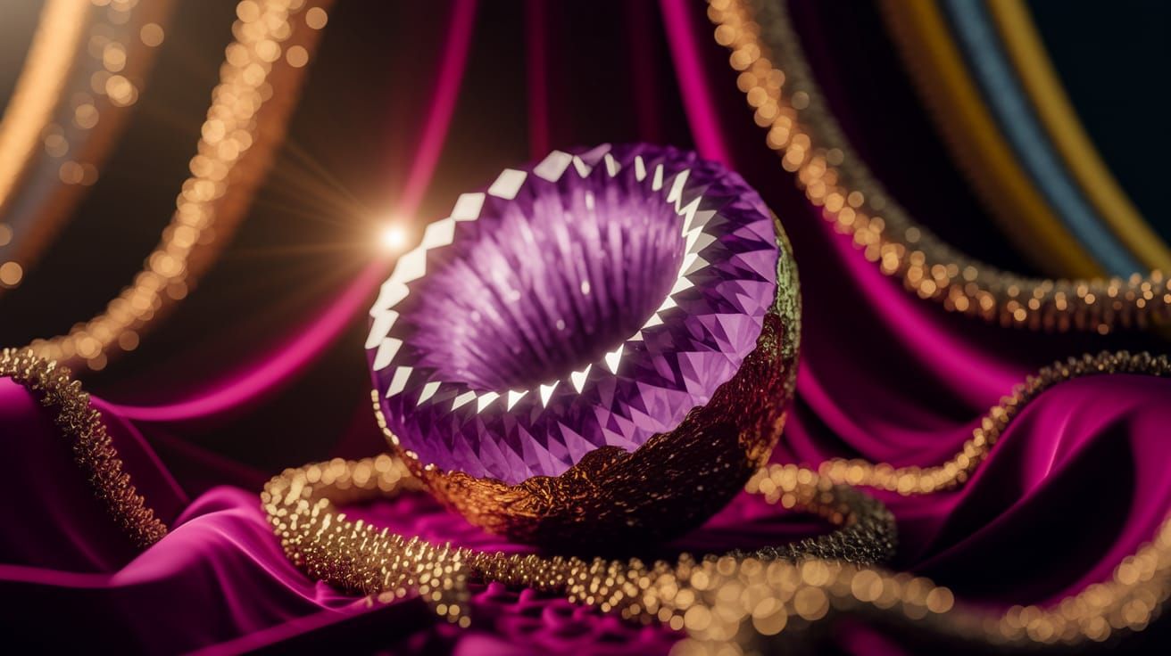 Glowing Amethyst Geode on Velvet in 3D Render