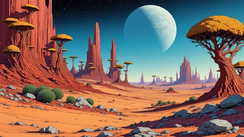 Alien Desert Flora in Moebius Style