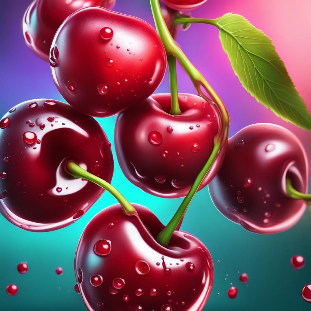 Hyperrealistic Cartoon Cherries Splash Art