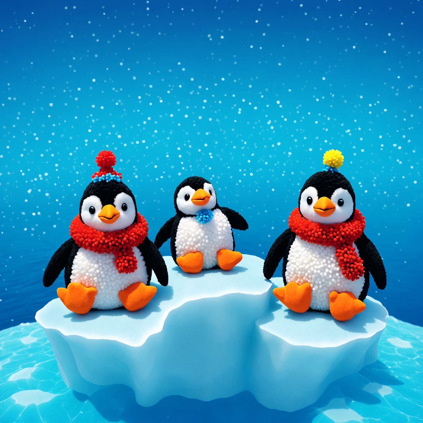 Pom Pom Penguins on an Iceberg