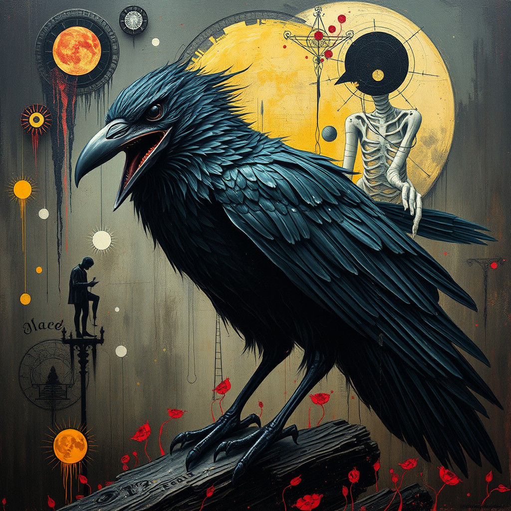 Eerie Raven in Abstract Surreal Horror Style
