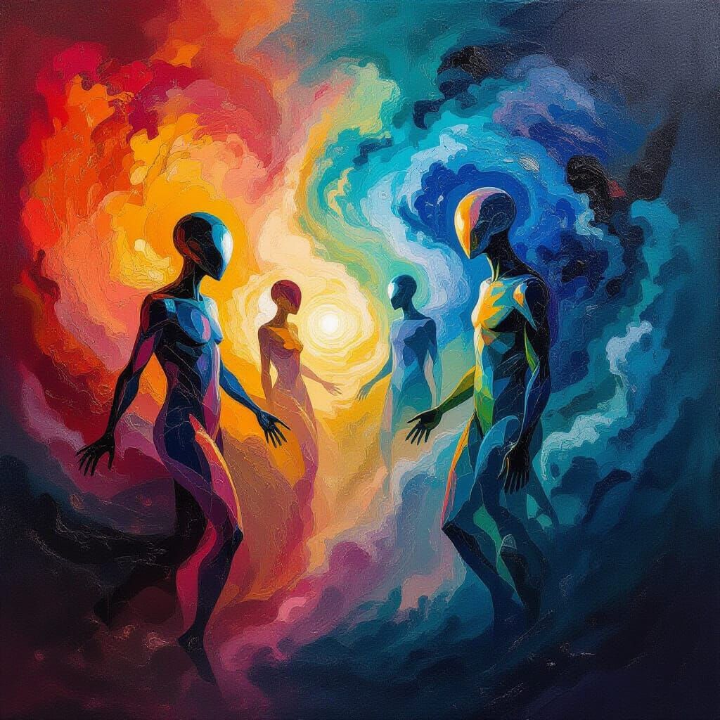 Cosmic Beings Emerge from Nebulae in Abstract Expressionist ...