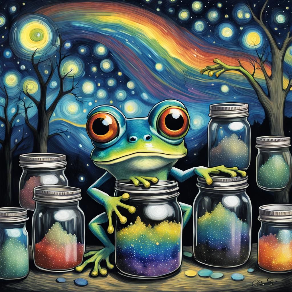 Gothic Tree Frog Amidst Whimsical Dreamscapes