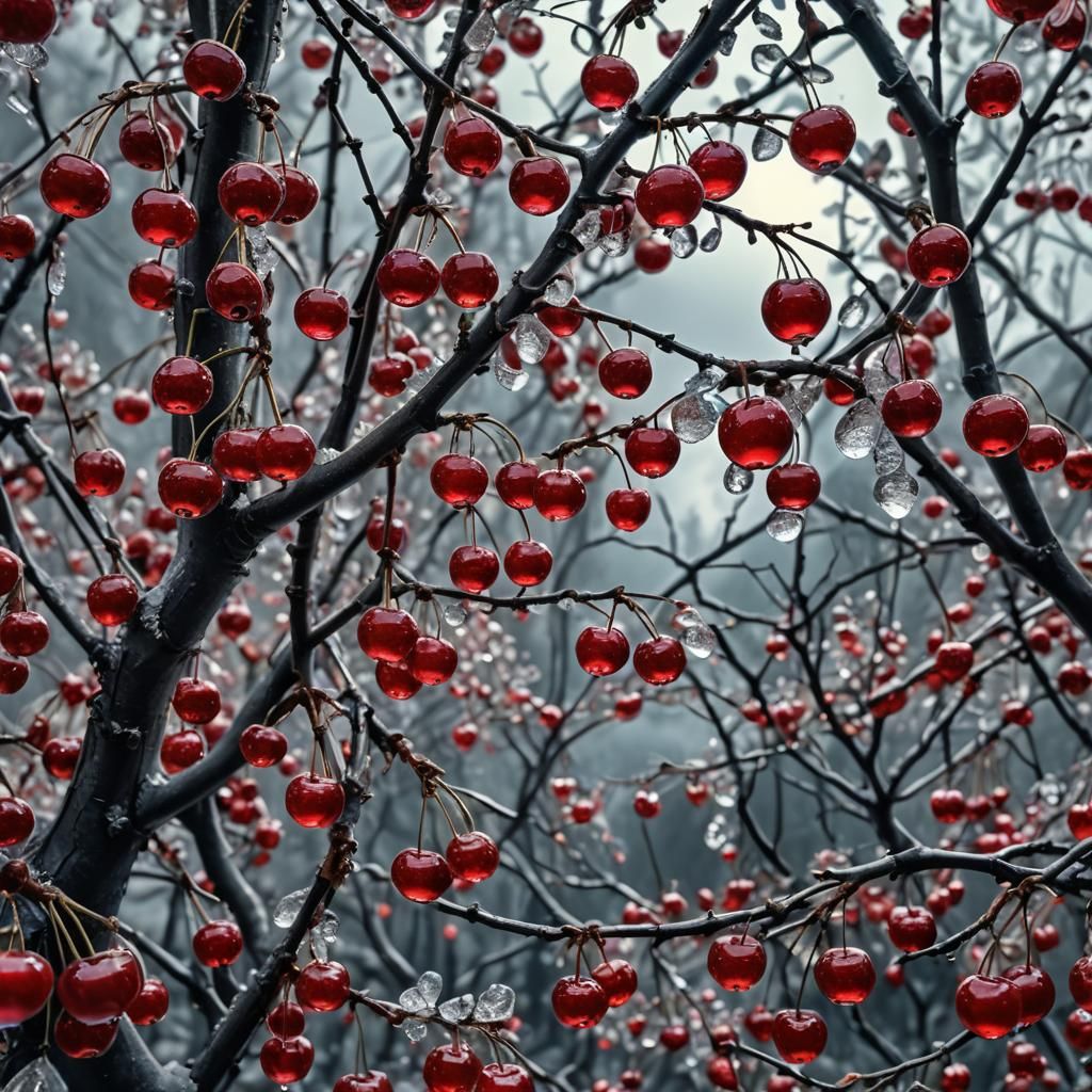Crystal Cherries in a Hyperrealistic Fantasy World