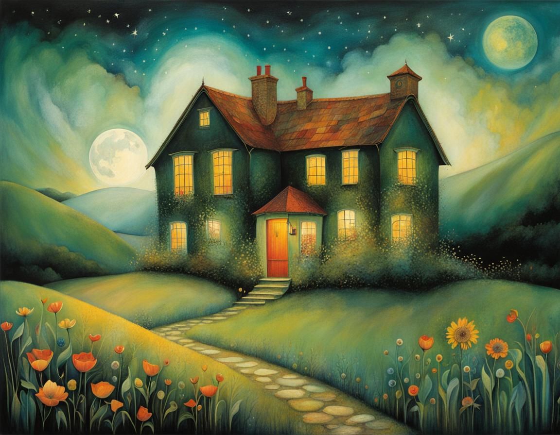 Surreal Home Landscape in Expressionist Style