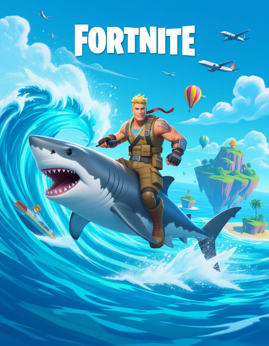Fortnite Jonesy Surfing a Great White Shark