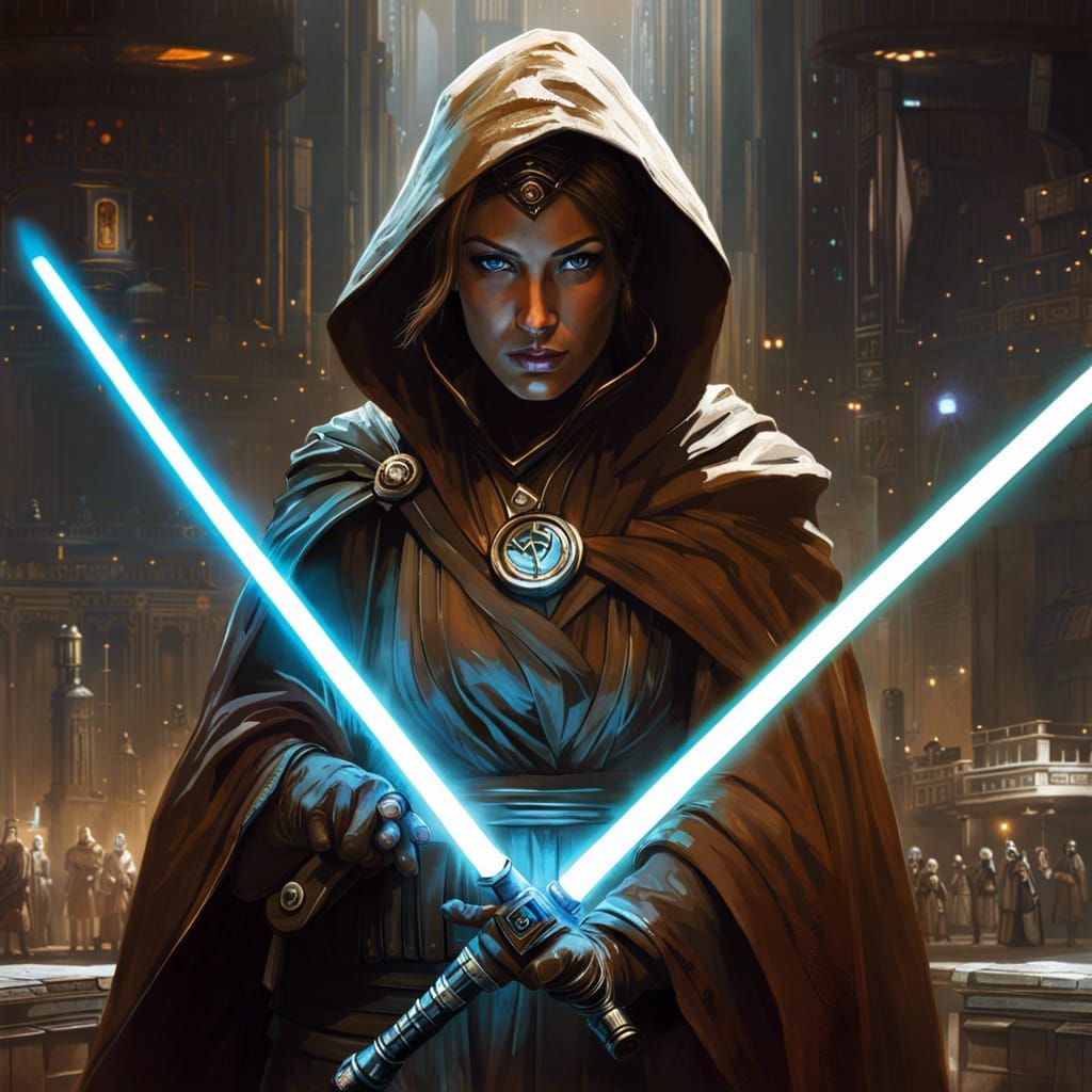 Wise Cyborg Jedi Consular in Sci-Fi Splash Art