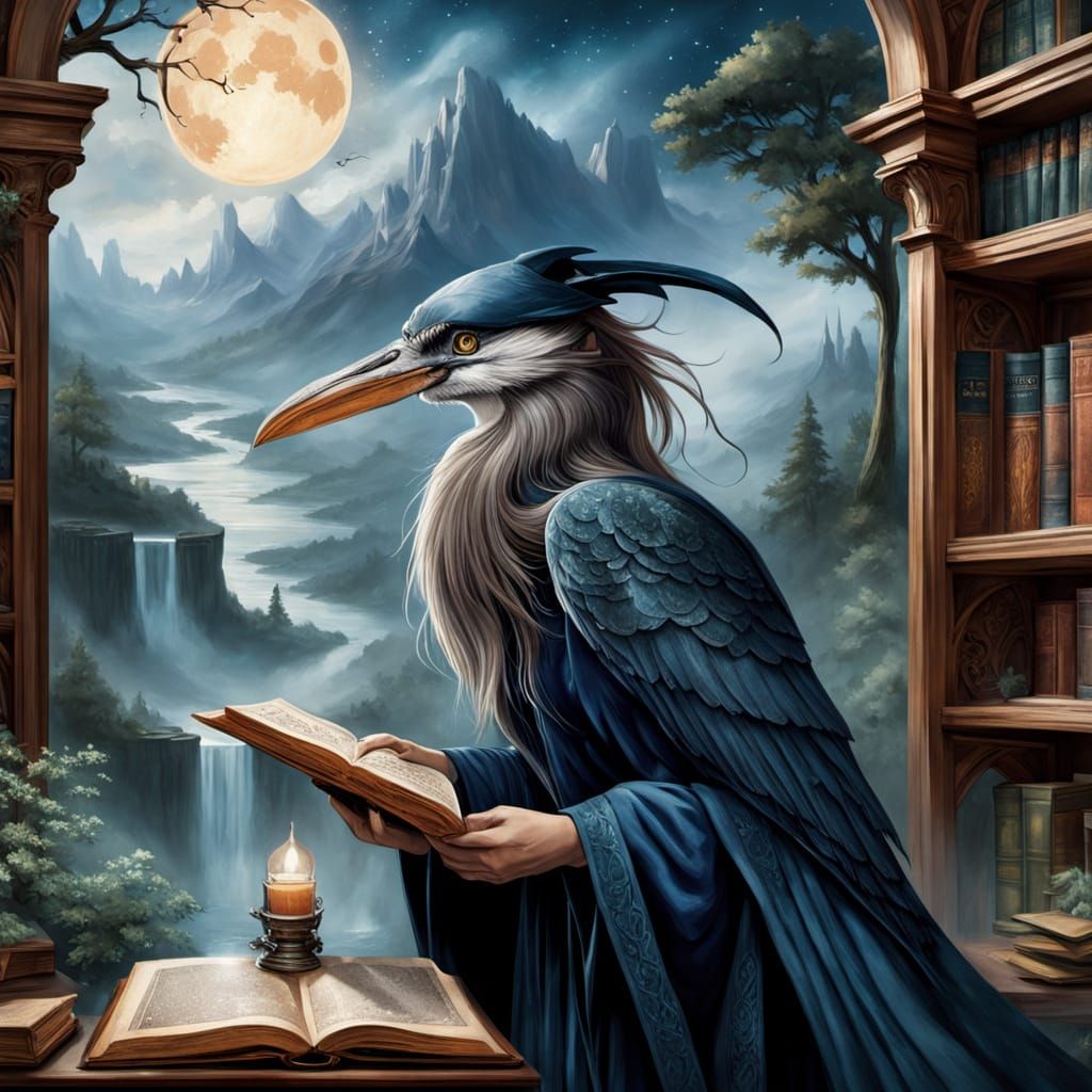 Mystical Witch in Library, Dark Fantasy Digital Art
