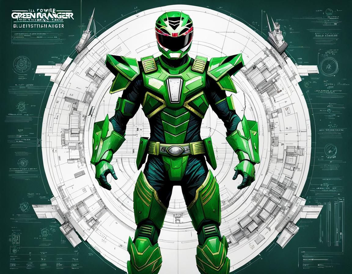 Green Power Ranger Blueprint in Vibrant Triadic Colors
