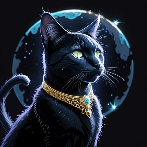 Black Cat Wishes on Sapphire Moon in Pixel Art