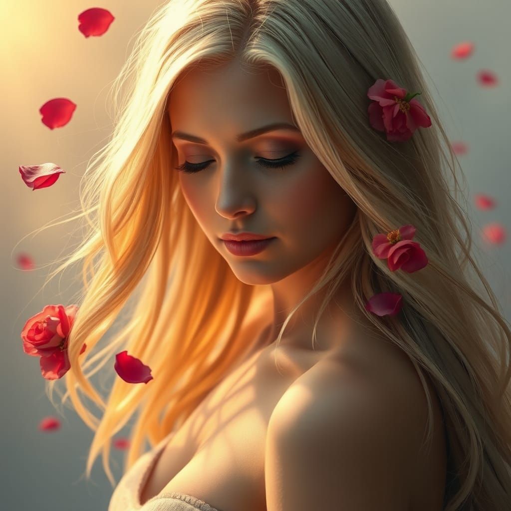 Ethereal Pregnant Woman with Flowers in Splash Art