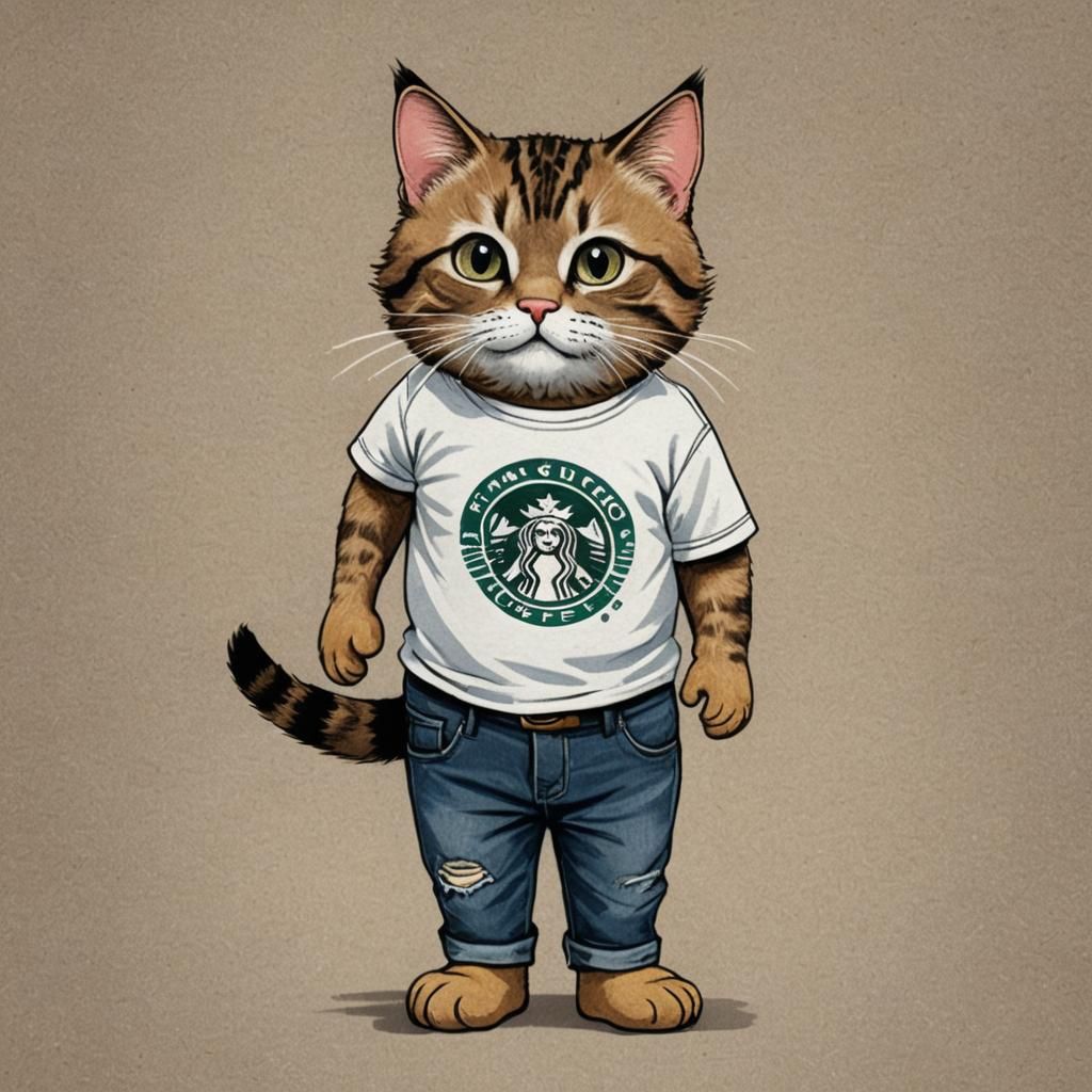 Anthropomorphic Cat at Starbucks Coffee Shop