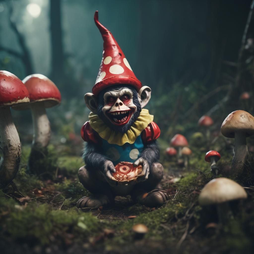 Zombie Monkey Clown Gnomes Feast: A Cinematic Still
