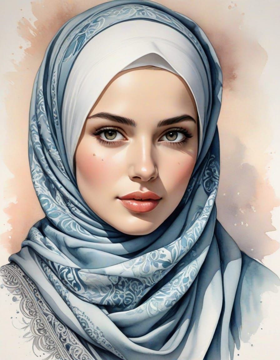 A Young European Woman in a Delicate Hijab