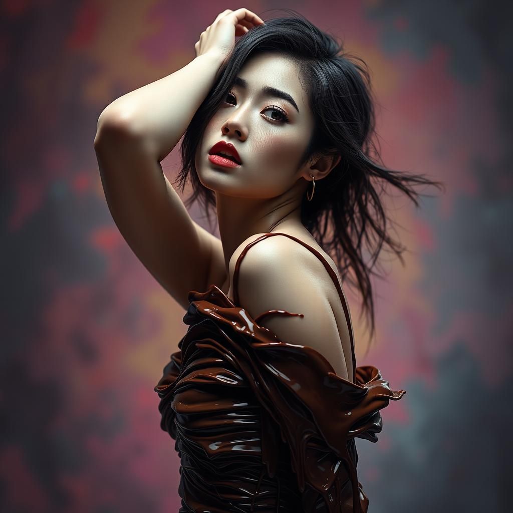 Chocolate Dress: Hyperrealistic Splash Art Portrait