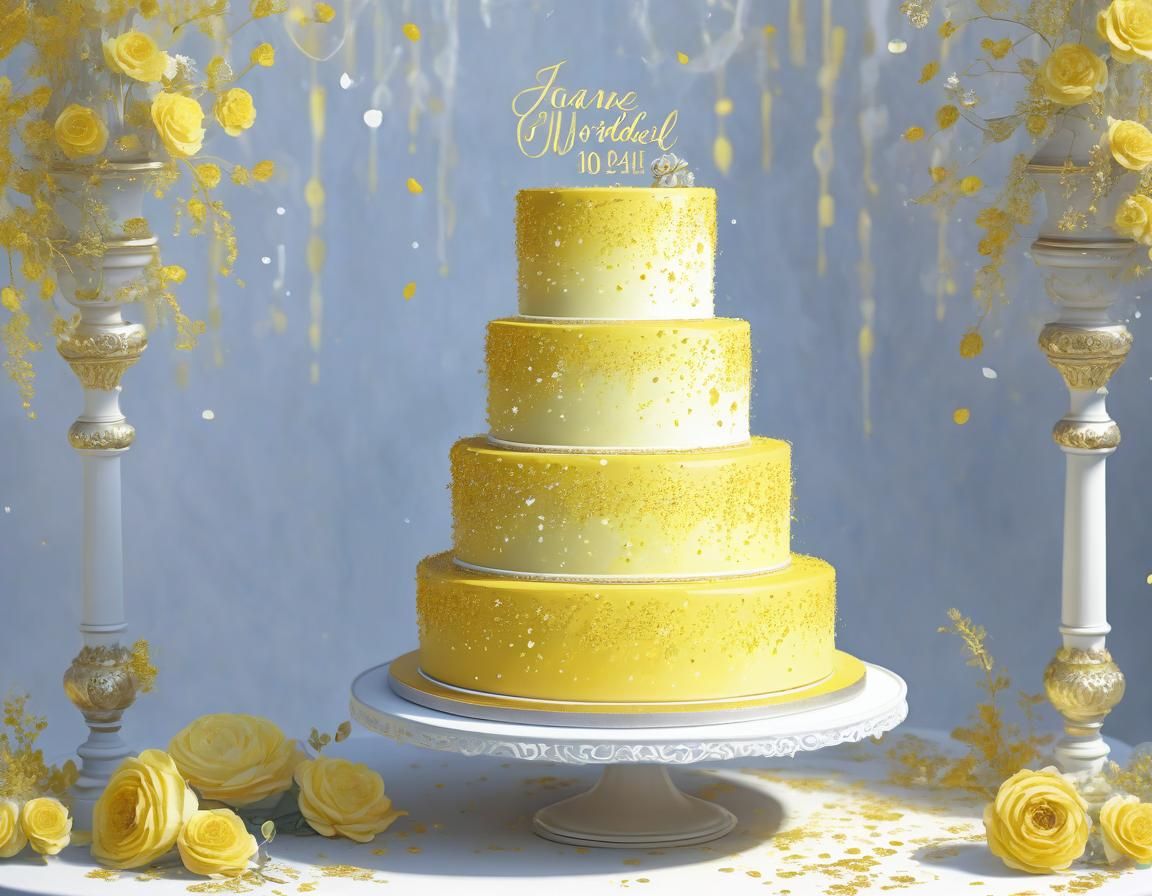 Ethereal Wedding Cake in Garden, Minimalist Digital Art