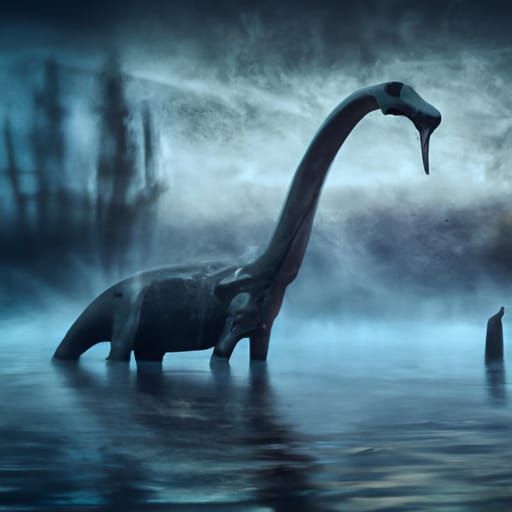Loch Ness Monster in a Deep Blue Lake