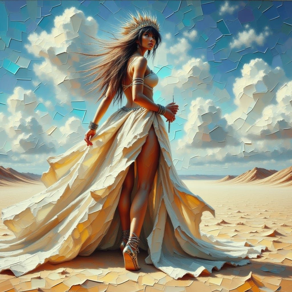 Siren of the Gobi in Cracked Impasto Style