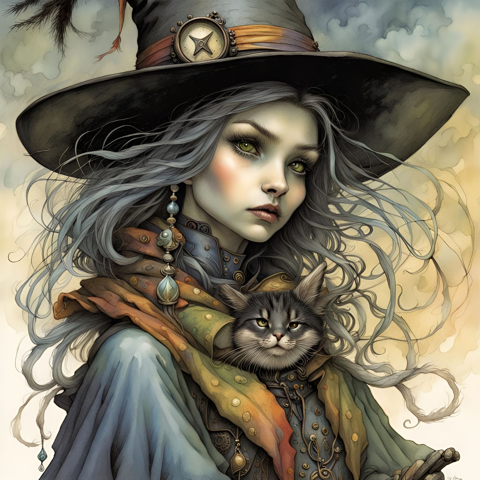 Darkly Rainbow Witch in Fairytale Art Style