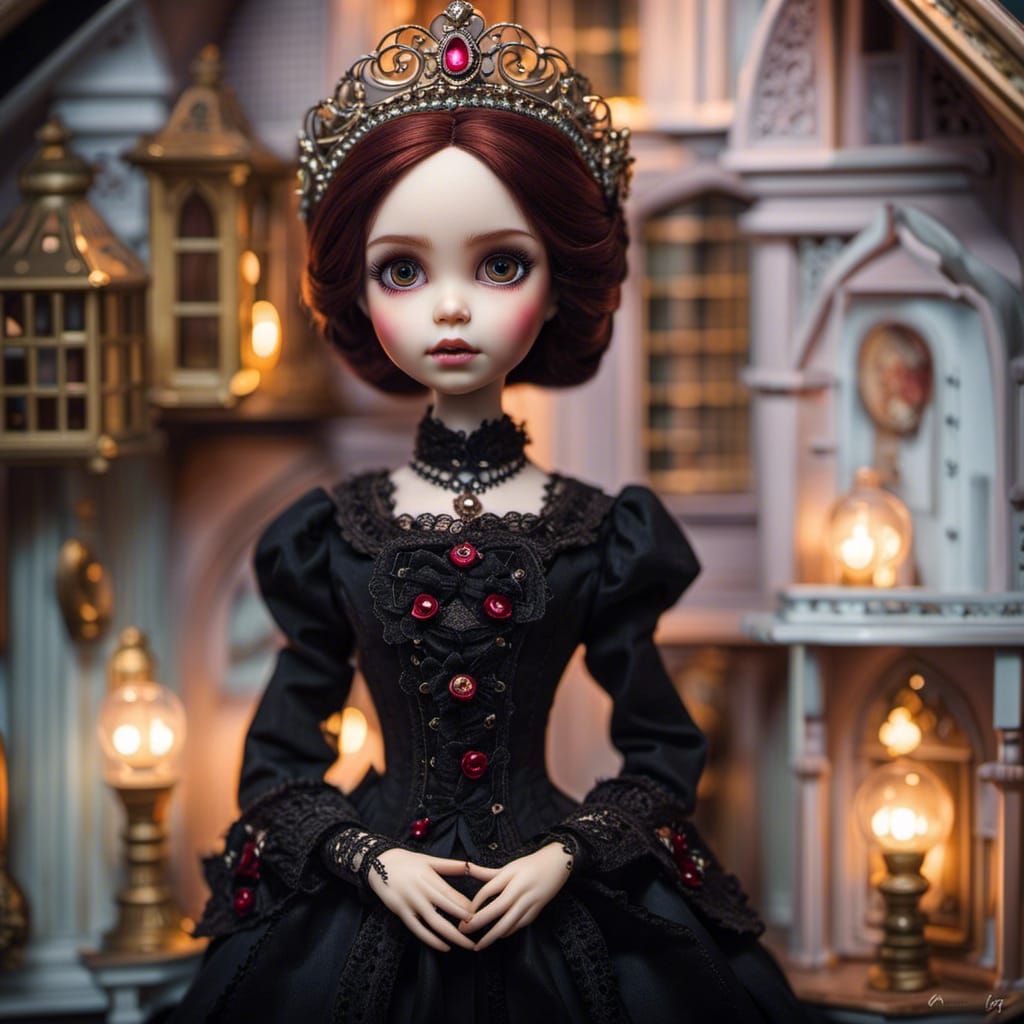 Gothic Victorian Doll Princess in Dollhouse