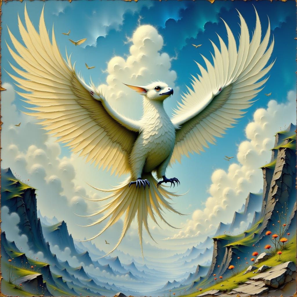 Majestic Griffin-like Bird Soaring Through Welsh Skies