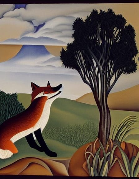 Fox in Overgrown Ruins, Inspired by Georgia O'Keeffe