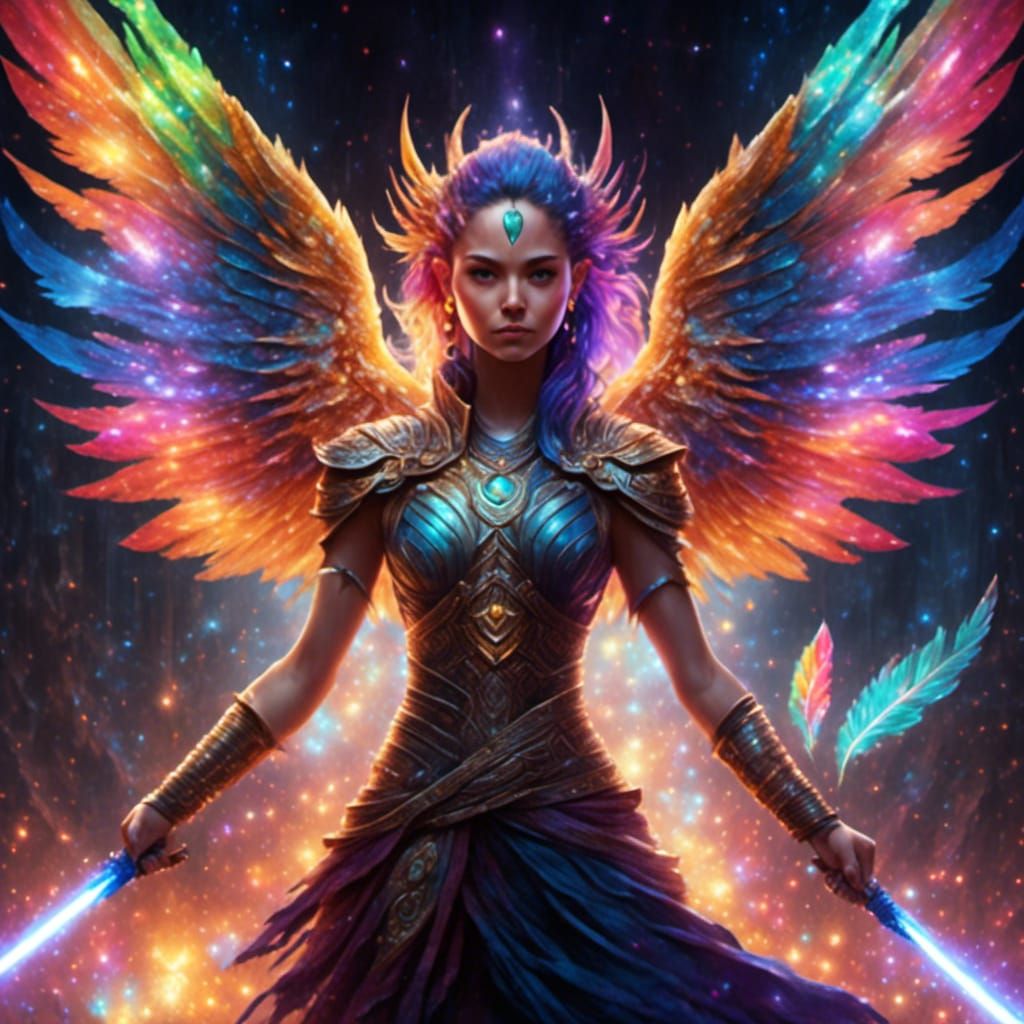 Lightsaber-Wielding Goddess Rey Skywalker with Wings